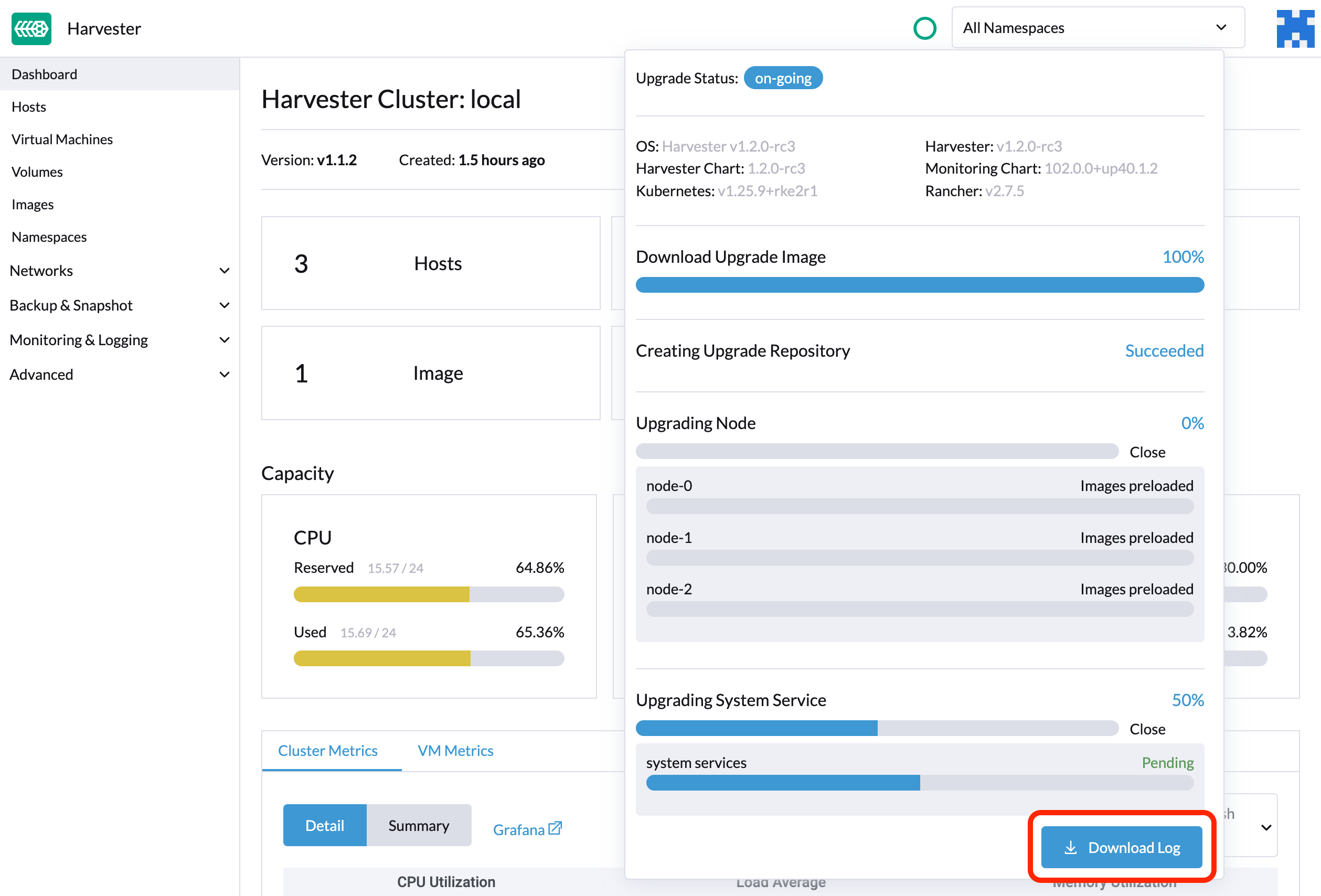 Download the upgrade log archive by clicking the &quot;Download Log&quot; button on the upgrade dialog